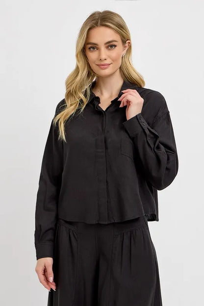 Button Down Long Sleeve Shirt - Black