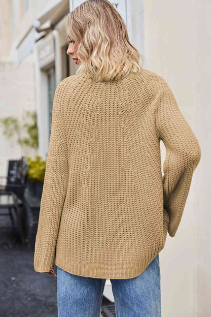 Raglan Sleeve Waffle Knit Sweater - Tan