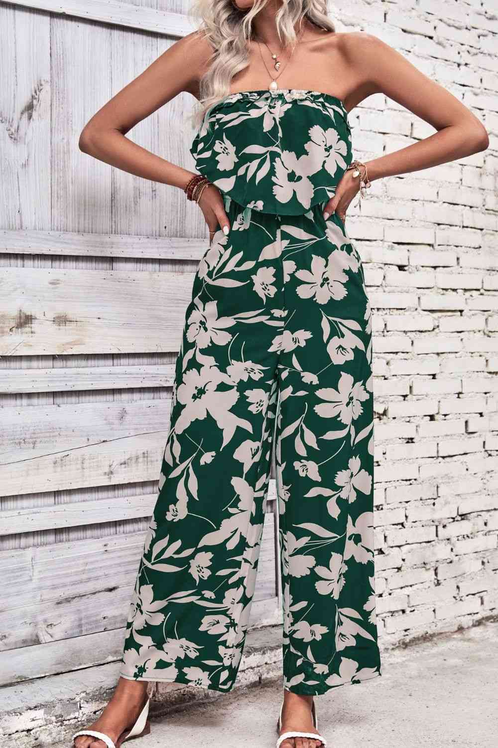 Floral Strapless Wide Leg Jumpsuit | AdoreStarr