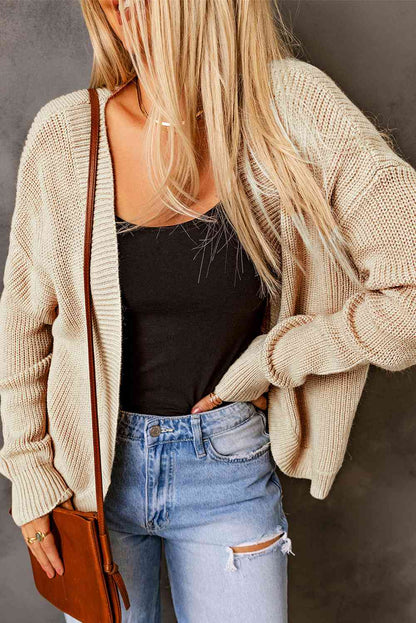 Open Front Drop Shoulder Rib-Knit Cardigan | AdoreStarr