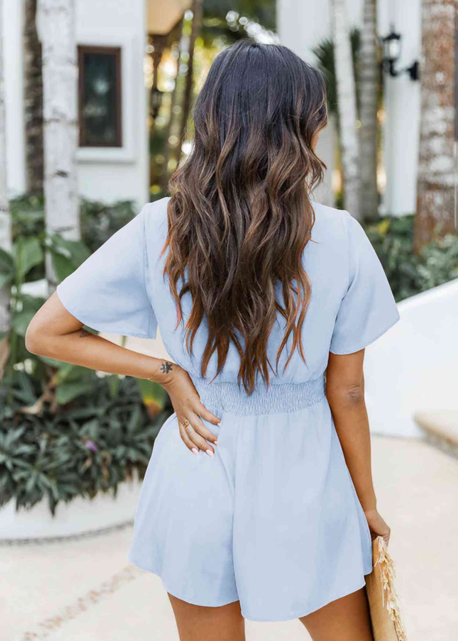 V-Neck Flutter Sleeve Romper | AdoreStarr