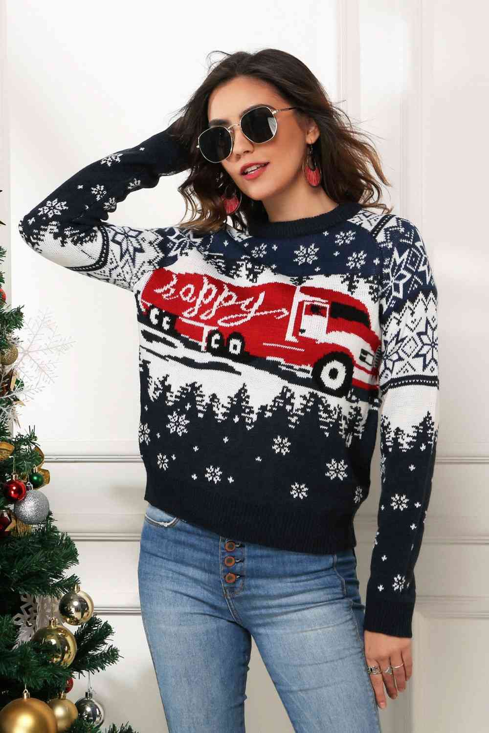 HAPPY Christmas Raglan Sleeve Sweater | AdoreStarr