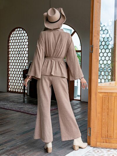 Dropped Shoulder Cardigan and Pants Set | AdoreStarr