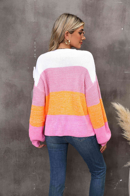 Color Block Dropped Shoulder Sweater | AdoreStarr