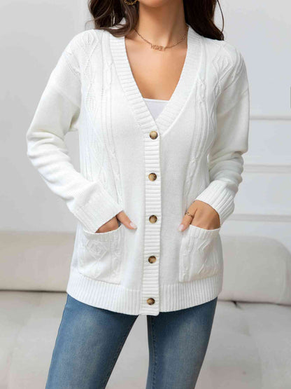 V-Neck Long Sleeve Buttoned Knit Top | AdoreStarr