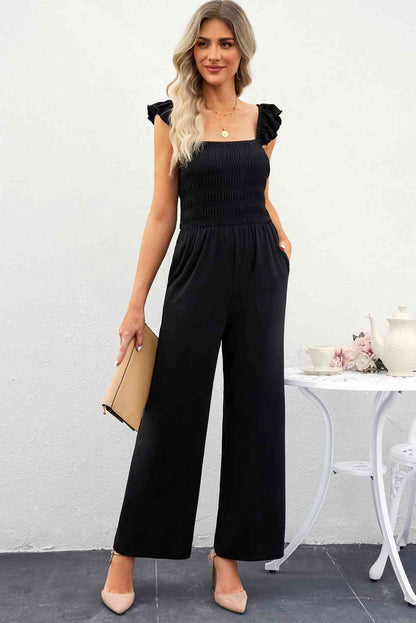 Smocked Square Neck Wide Leg Jumpsuit | AdoreStarr