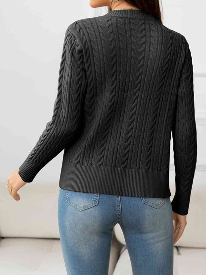 V-Neck Long Sleeve Cable-Knit Buttoned Knit Top | AdoreStarr