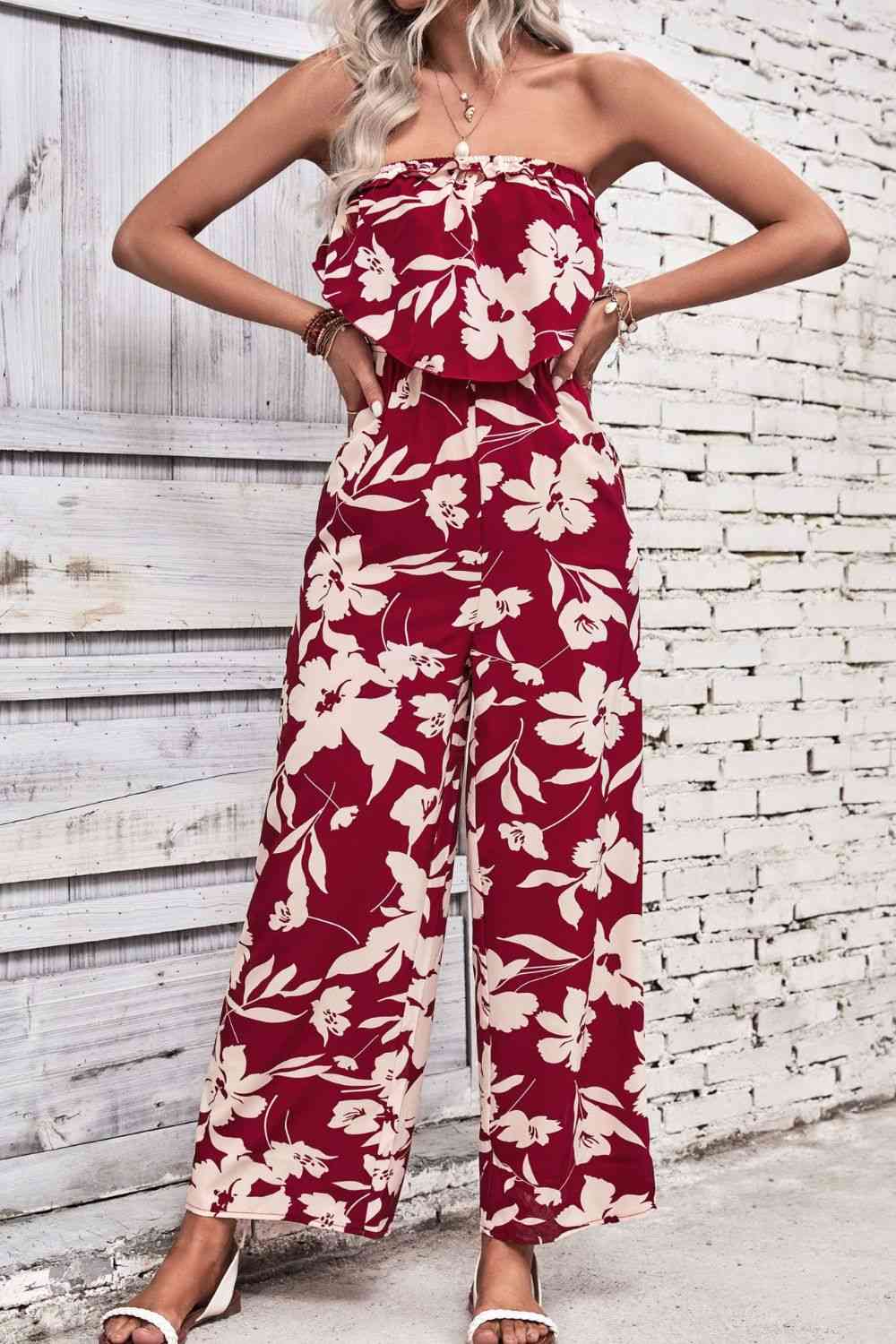 Floral Strapless Wide Leg Jumpsuit | AdoreStarr