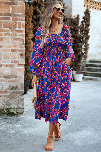 Printed Pocketed Midi Dress | AdoreStarr