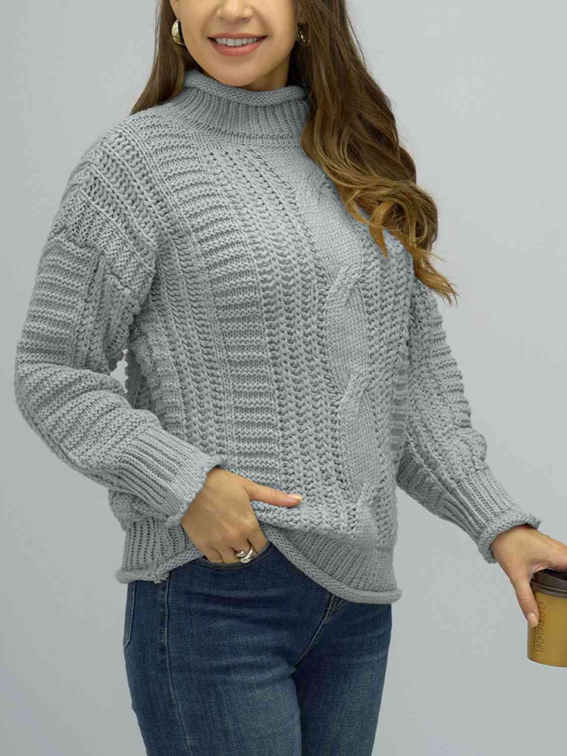 Cable-Knit Mock Neck Sweater | AdoreStarr