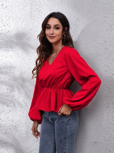 Balloon Sleeve Peplum Blouse | AdoreStarr