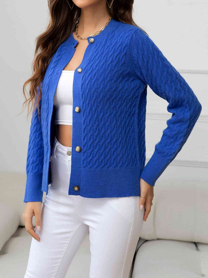 Round Neck Cable-Knit Buttoned Knit Top | AdoreStarr