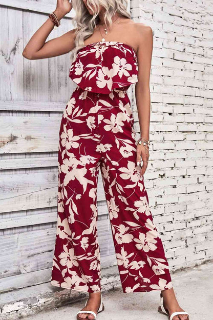 Floral Strapless Wide Leg Jumpsuit | AdoreStarr