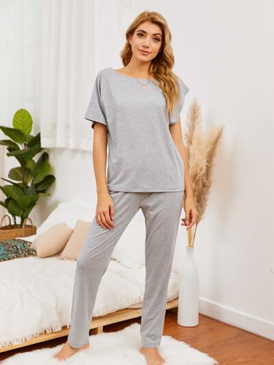 Round Neck Top and Pants Lounge Set | AdoreStarr