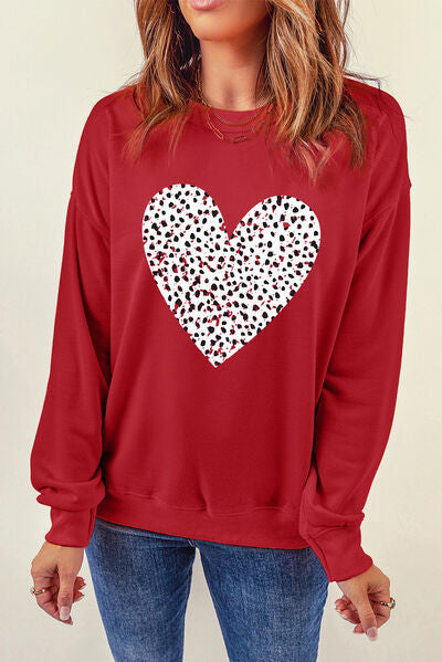 Heart Round Neck Sweatshirt | AdoreStarr