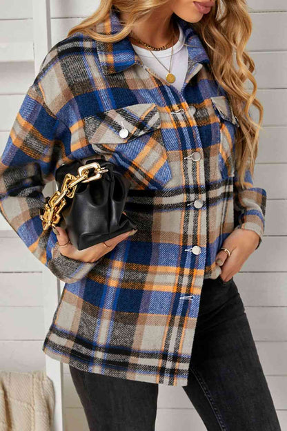 Plaid Pocketed Button Down Shacket | AdoreStarr