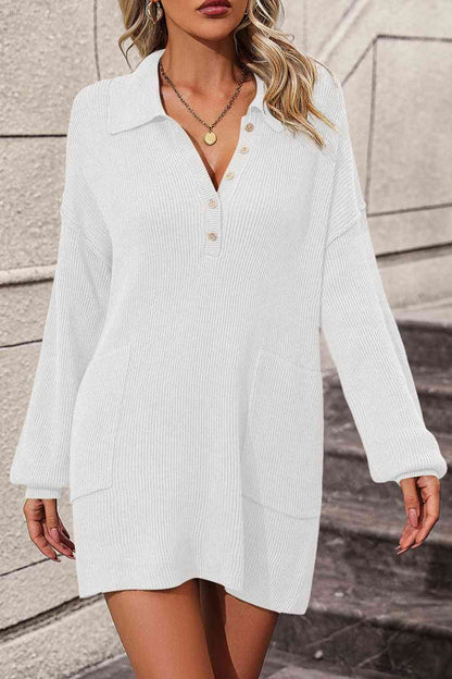 Johnny Collar Drop Shoulder Sweater Dress | AdoreStarr