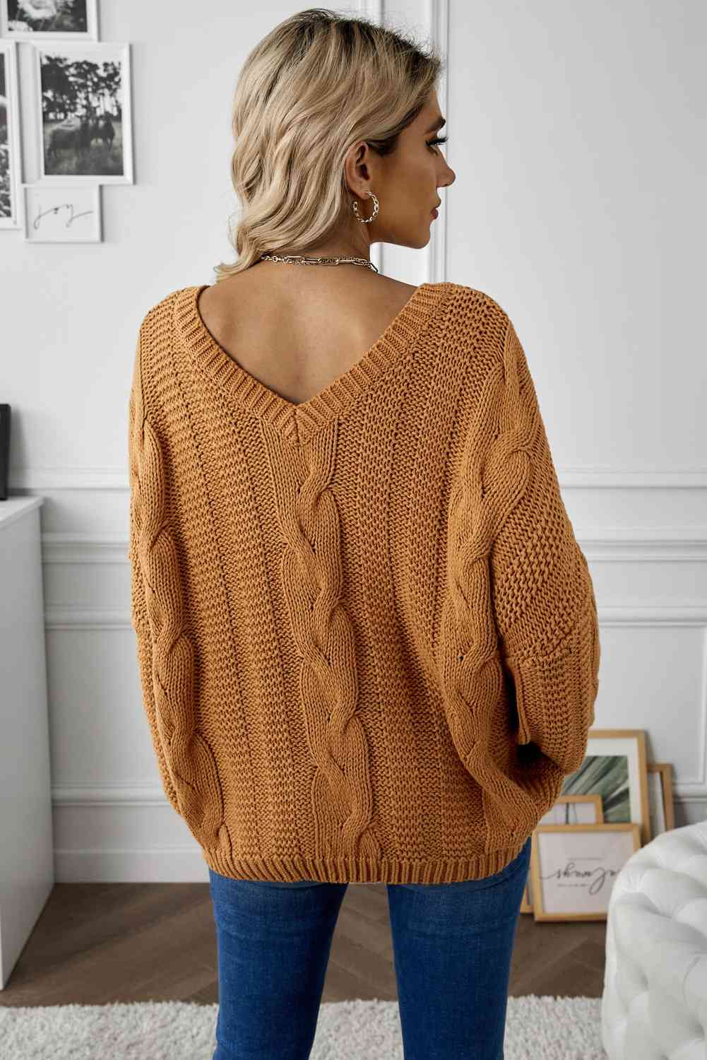 Cable Knit V-Neck Sweater | AdoreStarr