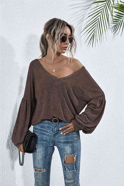 V-Neck Dropped Shoulder Knit Top | AdoreStarr