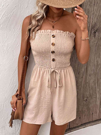 Decorative Button Strapless Romper | AdoreStarr