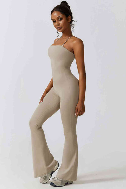 Halter Neck Flare Sport Jumpsuit | AdoreStarr