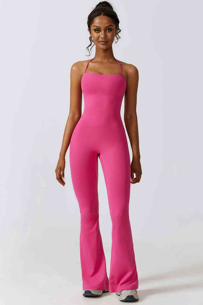 Halter Neck Flare Sport Jumpsuit | AdoreStarr