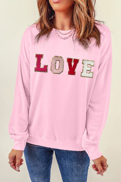 LOVE Patch Dropped Shoulder Sweatshirt | AdoreStarr