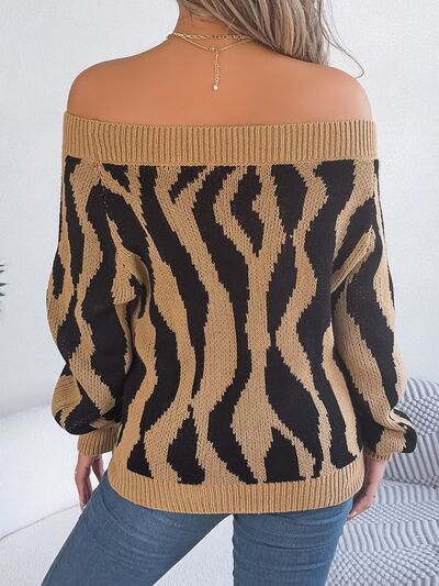 Off-Shoulder Animal Print Sweater | AdoreStarr
