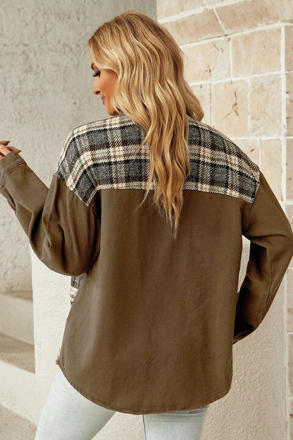 Plaid Collared Denim Jacket - Olive