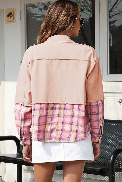 Plaid Raw Hem Button Up Jacket | AdoreStarr