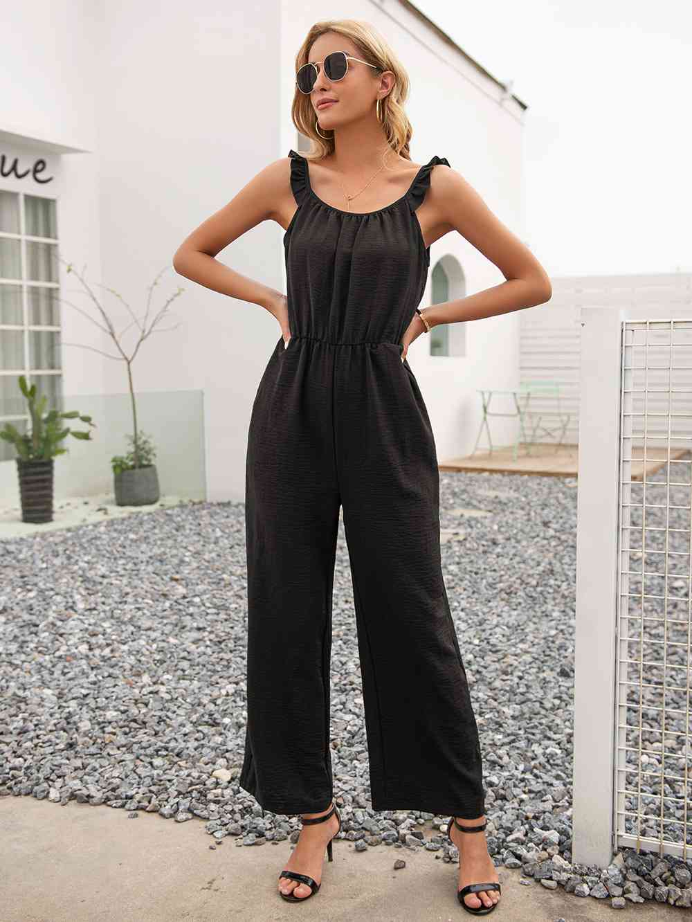 Round Neck Sleeveless Jumpsuit with Pockets | AdoreStarr