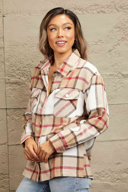 Plaid Button-Up Dropped Shoulder Shirt Jacket | AdoreStarr