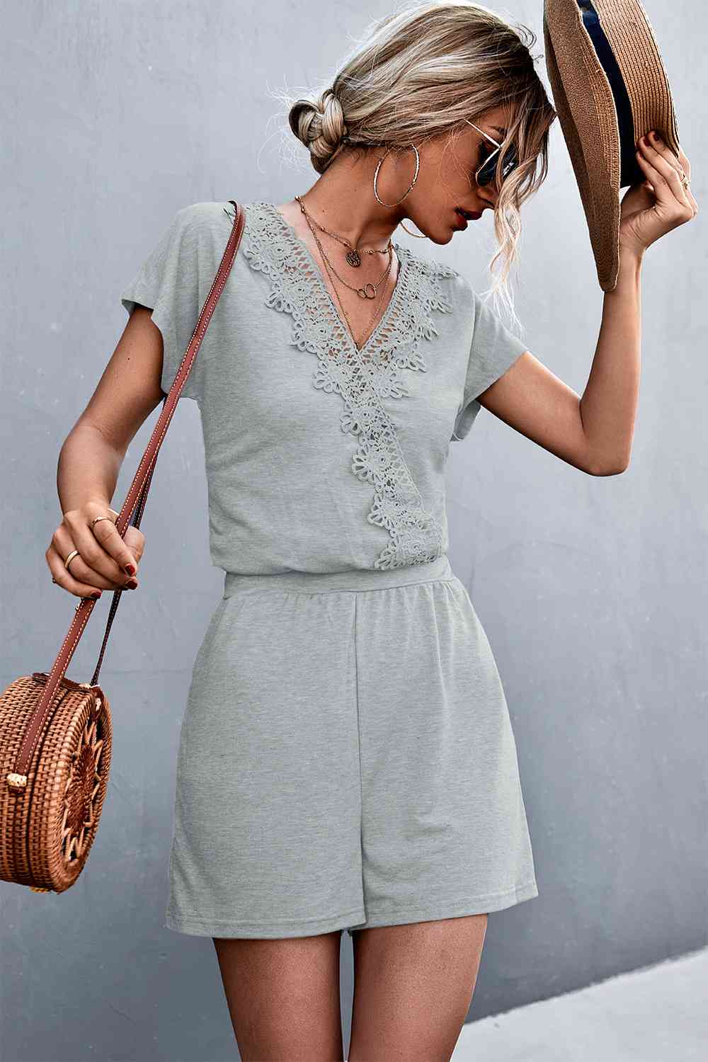 Lace Trim V-Neck Romper | AdoreStarr