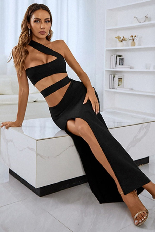 One-Shoulder Maxi Dress - Black