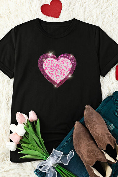 Heart Sequin Short Sleeve T-Shirt | AdoreStarr