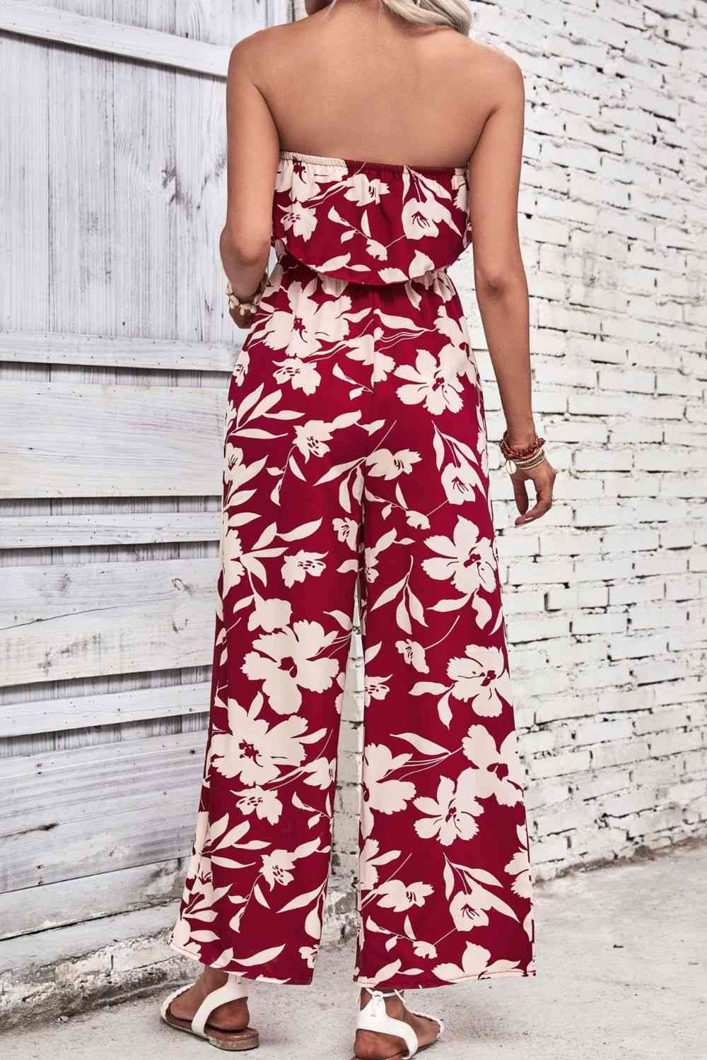 Floral Strapless Wide Leg Jumpsuit | AdoreStarr