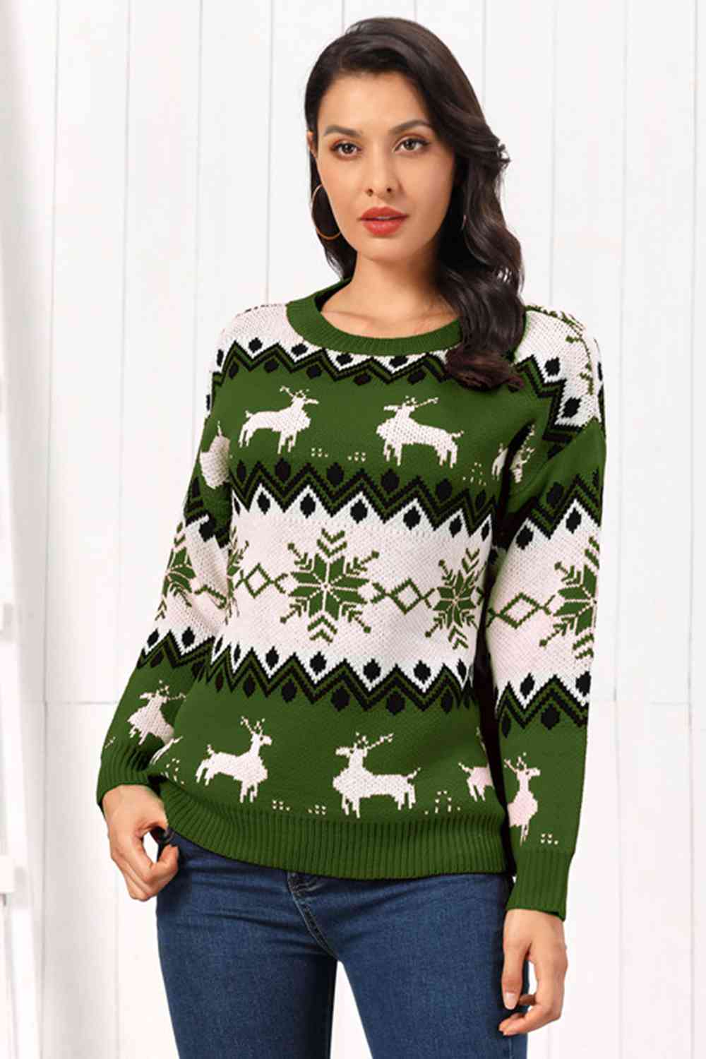 Reindeer Round Neck Sweater | AdoreStarr