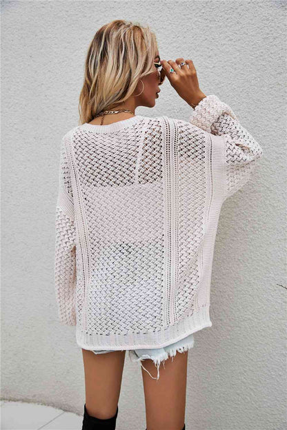 Openwork V-Neck Dropped Shoulder Cardigan | AdoreStarr