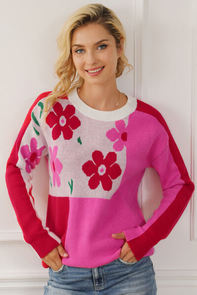 Floral Round Neck Sweater | AdoreStarr