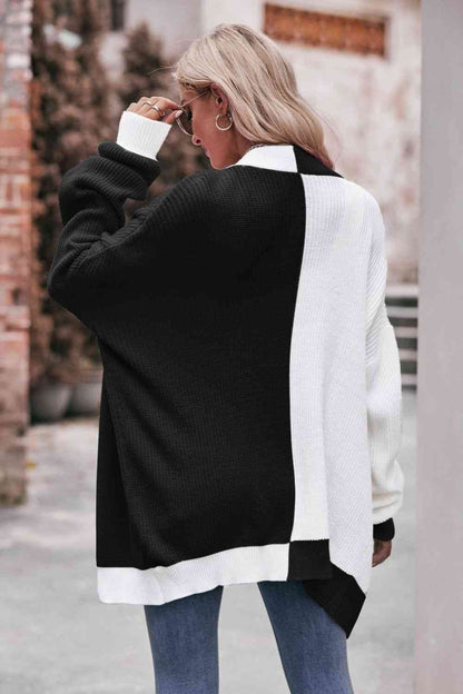 Contrast Open Front Longline Cardigan | AdoreStarr