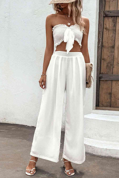 Smocked Tube Top and Wide Leg Pants Set | AdoreStarr