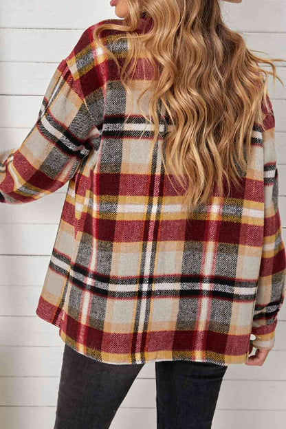 Plaid Pocketed Button Down Shacket | AdoreStarr