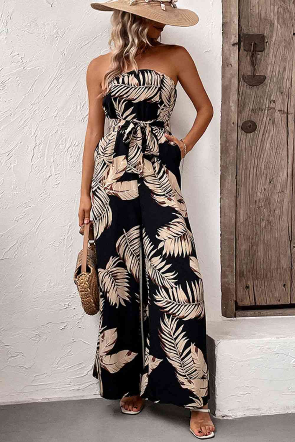 Printed Strapless Wide Leg Jumpsuit | AdoreStarr