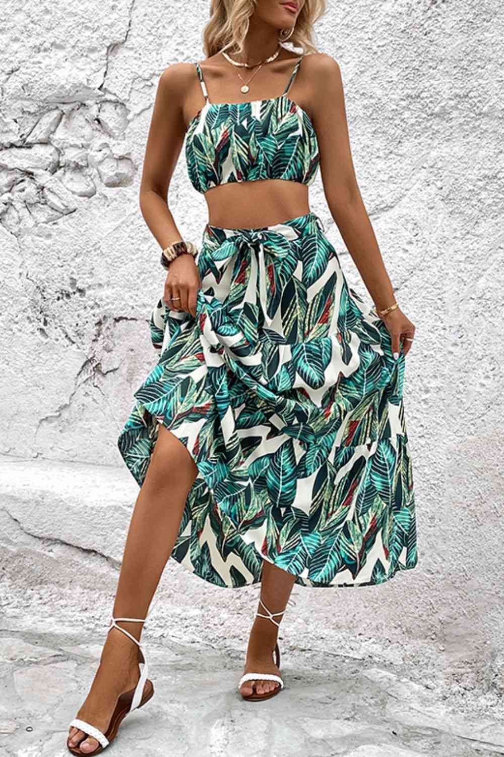 Botanical Print Cami and Tiered Skirt Set | AdoreStarr