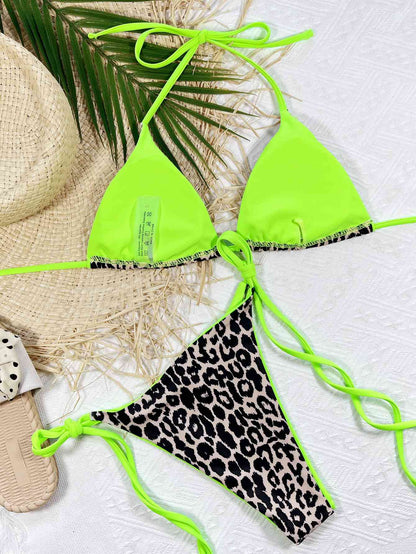 Leopard Print Halter Neck Tie Side Bikini Set | AdoreStarr
