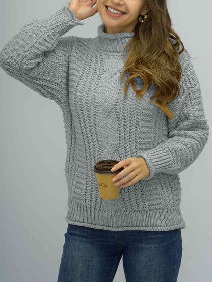 Cable-Knit Mock Neck Sweater | AdoreStarr