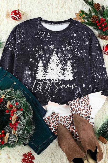 LET IT SNOW Graphic Leopard Sweatshirt | AdoreStarr