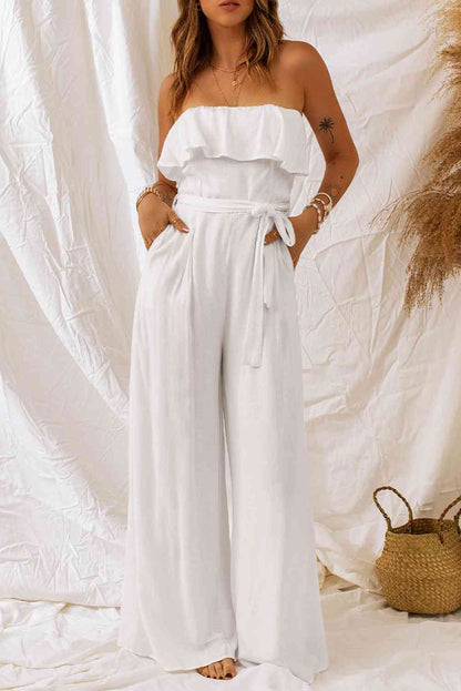 Tie-Waist Ruffled Strapless Jumpsuit | AdoreStarr