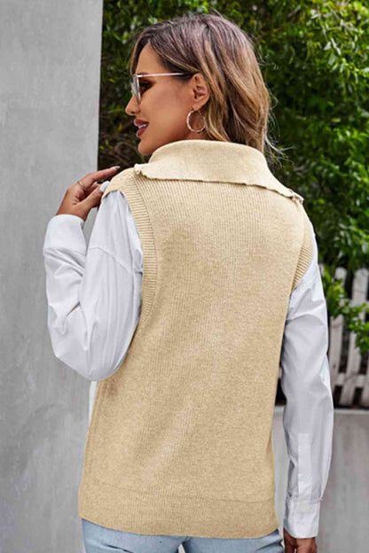 Quarter-Zip Ribbed Sweater Vest | AdoreStarr