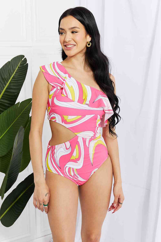 Asymmetric Cutout Ruffle Swimsuit | AdoreStarr